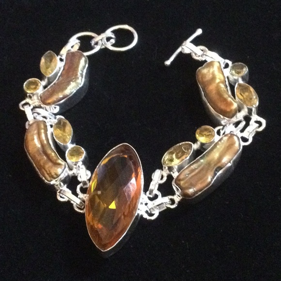 Unusual Citrine & Golden Pearl Bracelet - Picture 3 of 14